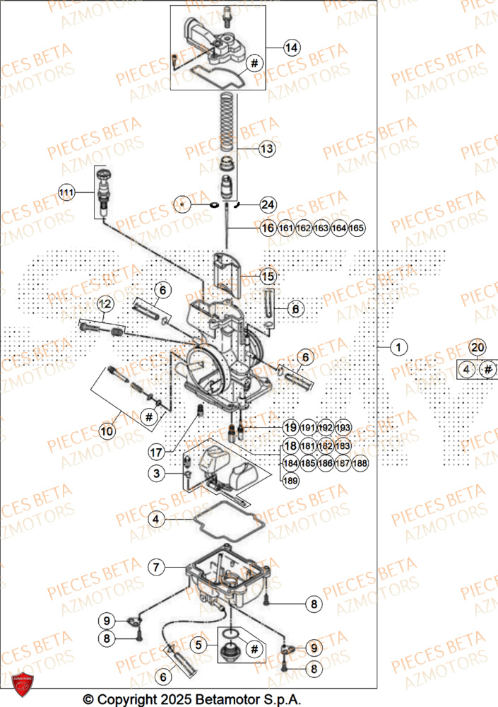 Carburateur AZMOTORS Pieces BETA CROSS RX 250 2T - (2026)