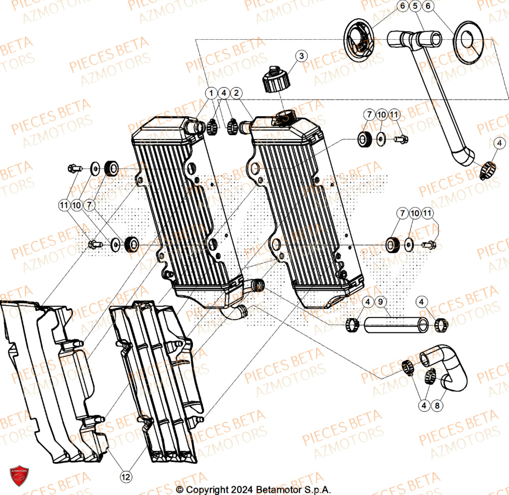 Radiateur AZMOTORS Pieces BETA CROSS RX 250 2T - (2026)