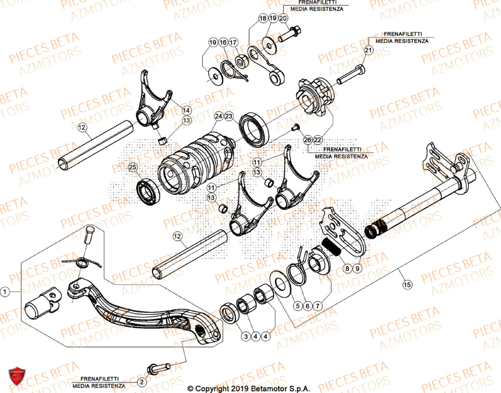 Selecteur De Vitesses AZMOTORS Pieces BETA CROSS RX 250 2T - (2026)