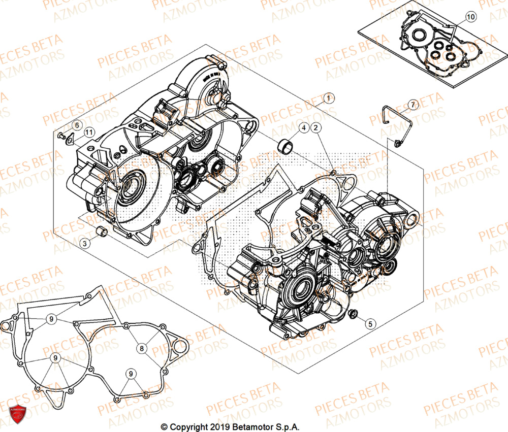 Carter Moteur AZMOTORS Pieces BETA CROSS RX 350 2T - (2026)