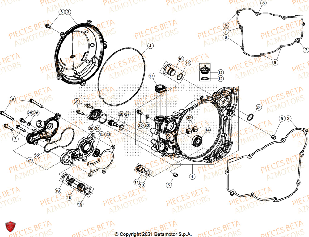 Couvercle Embrayage AZMOTORS Pieces BETA CROSS RX 350 2T - (2026)