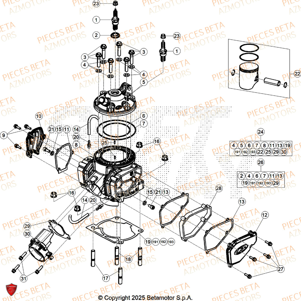 Cylindre AZMOTORS Pieces BETA CROSS RX 350 2T - (2026)