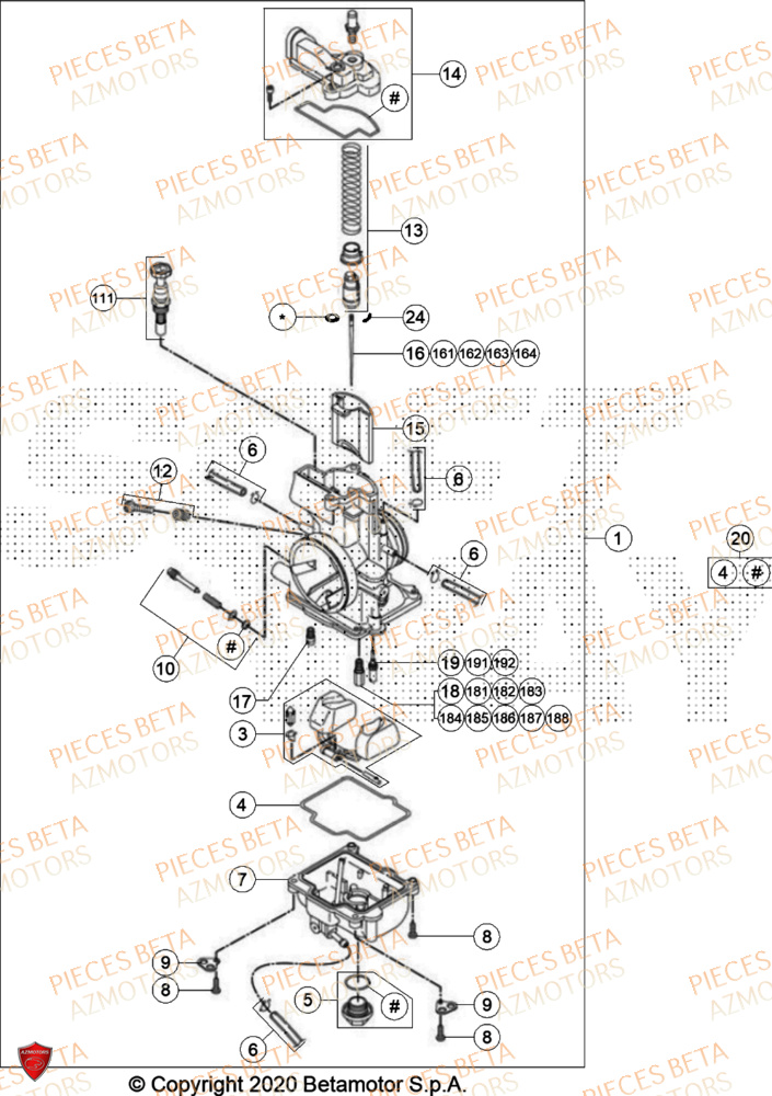 Carburateur AZMOTORS Pieces BETA CROSS RX 300 2T - (2024)