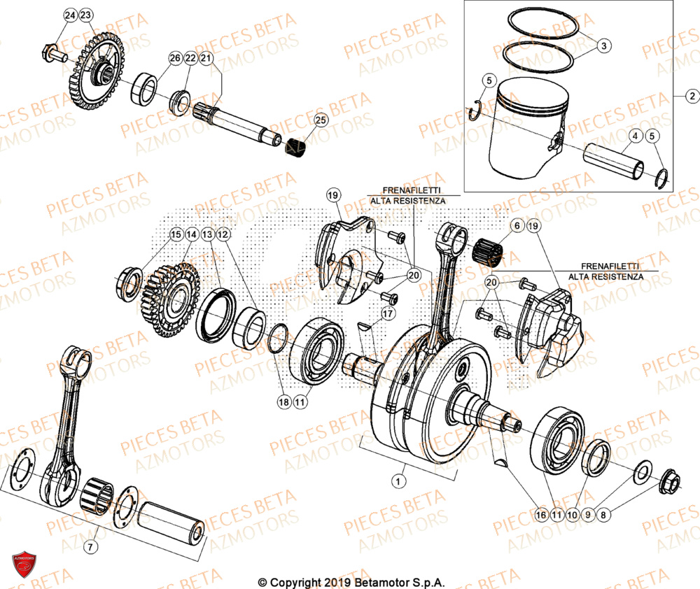 Vilbrequin Piston Contre Arbre AZMOTORS Pieces BETA CROSS RX 300 2T - (2024)