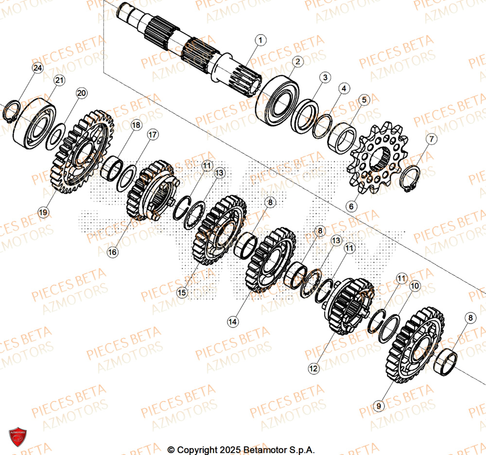 Arbre Secondaire AZMOTORS Pieces BETA ENDURO RR 300 2T X-PRO - (2026)