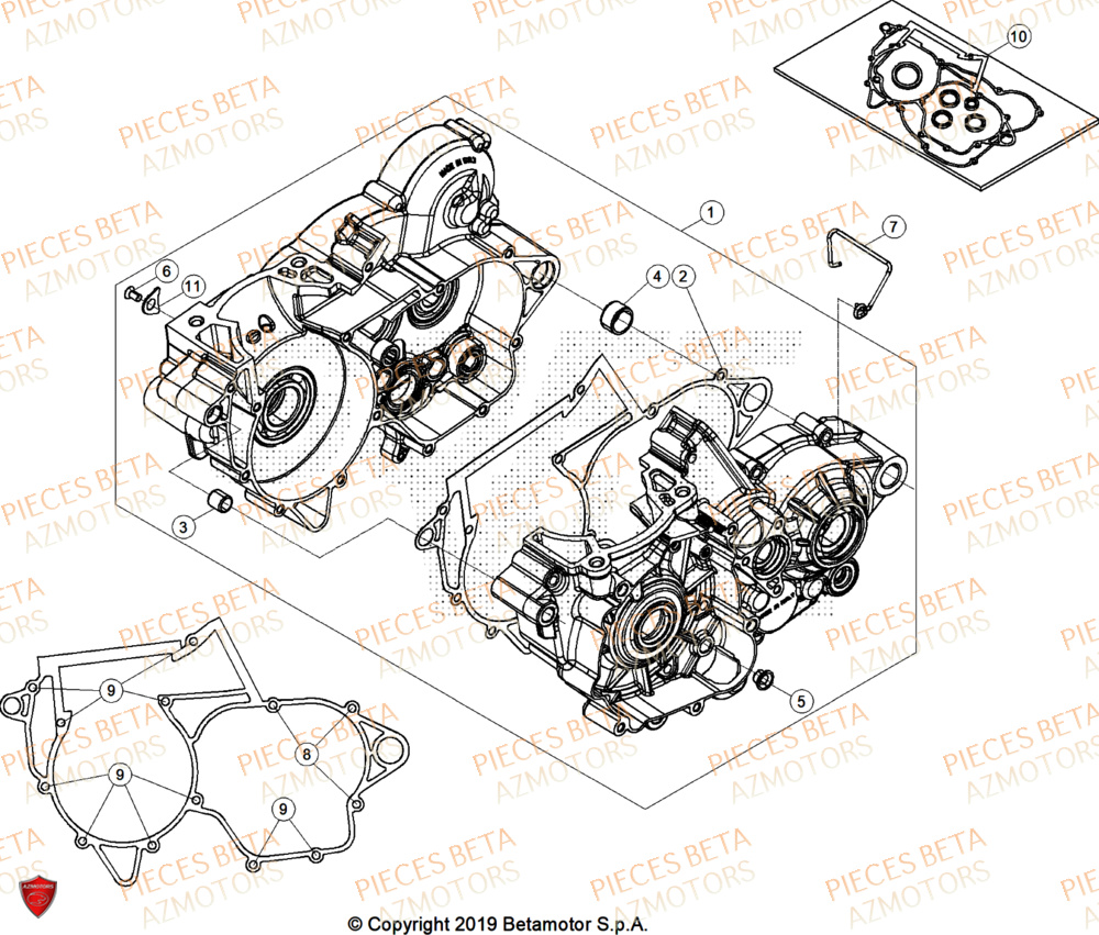 Carter Moteur AZMOTORS Pieces BETA ENDURO RR 300 2T X-PRO - (2026)