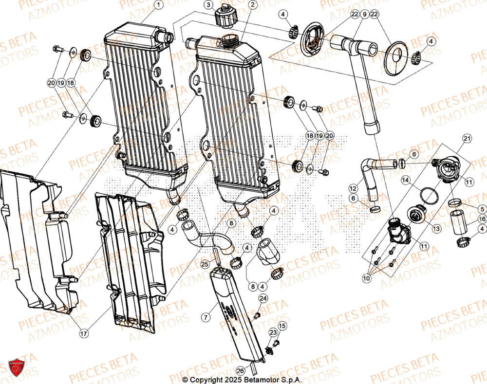 Radiateur AZMOTORS Pieces BETA ENDURO RR 350 4T X-PRO - (2026)