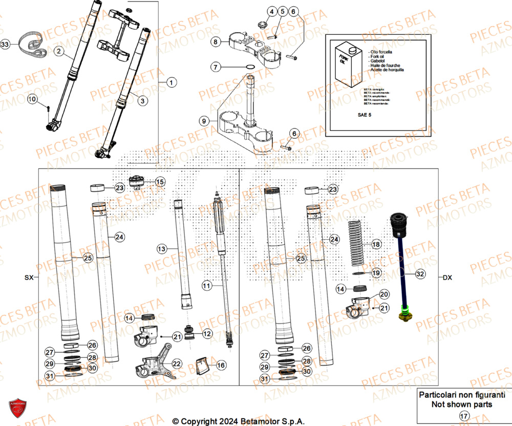 Fourche AZMOTORS Pieces BETA ENDURO RR 350 4T X-PRO/EURO5+ - (2025)