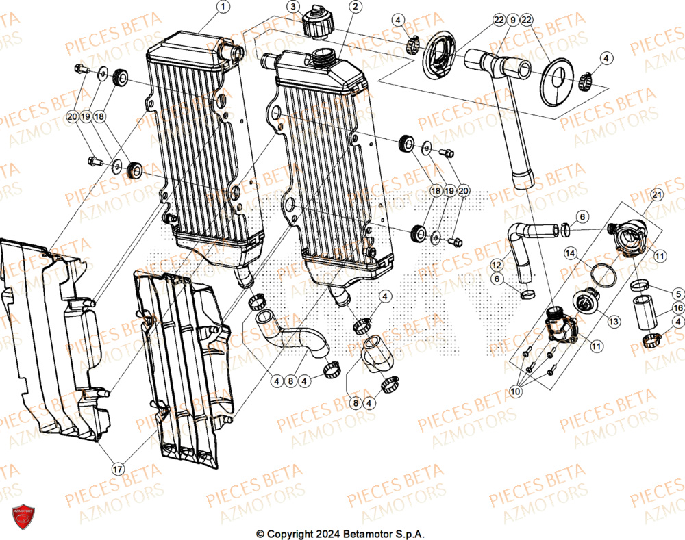 Radiateur AZMOTORS Pieces BETA ENDURO RR 480 4T RACE/EURO 5+ - (2025)
