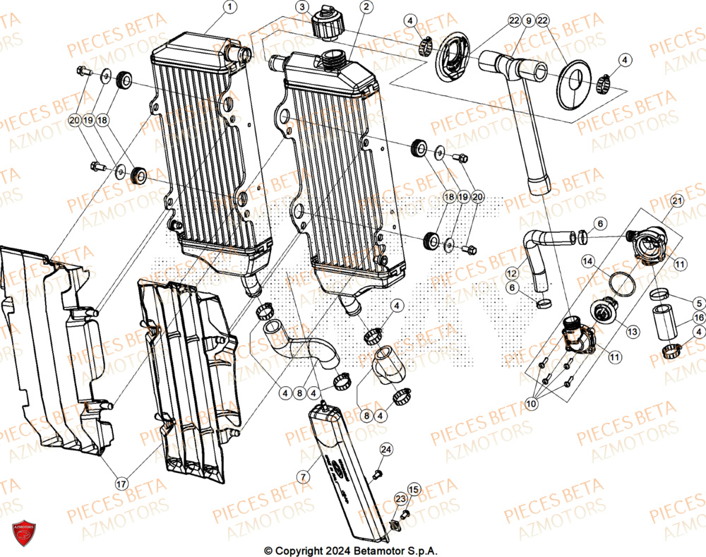 Radiateur AZMOTORS Pieces BETA ENDURO RR 480 4T X-PRO/EURO5+ - (2025)