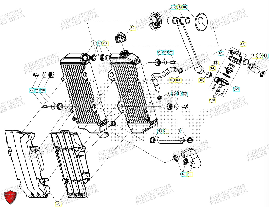 Radiateur AZMOTORS PiÃ¨ces Beta RR 125 2T - 2024