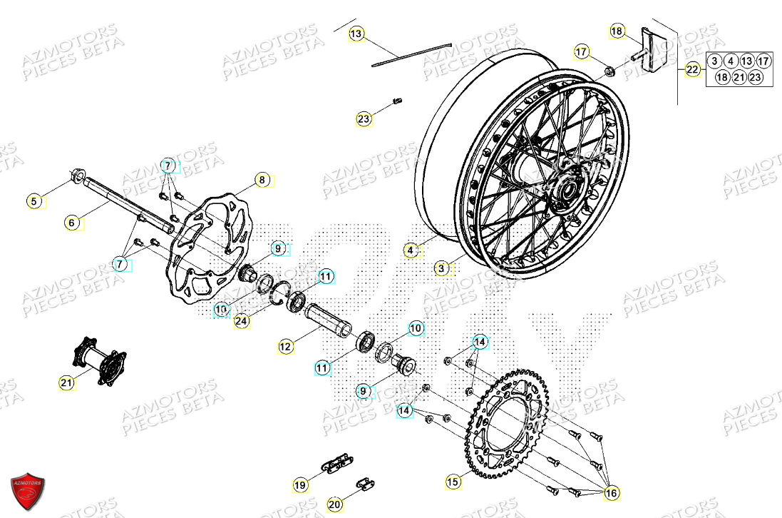 Roue Arriere AZMOTORS PiÃ¨ces Beta RR 125 2T - 2024