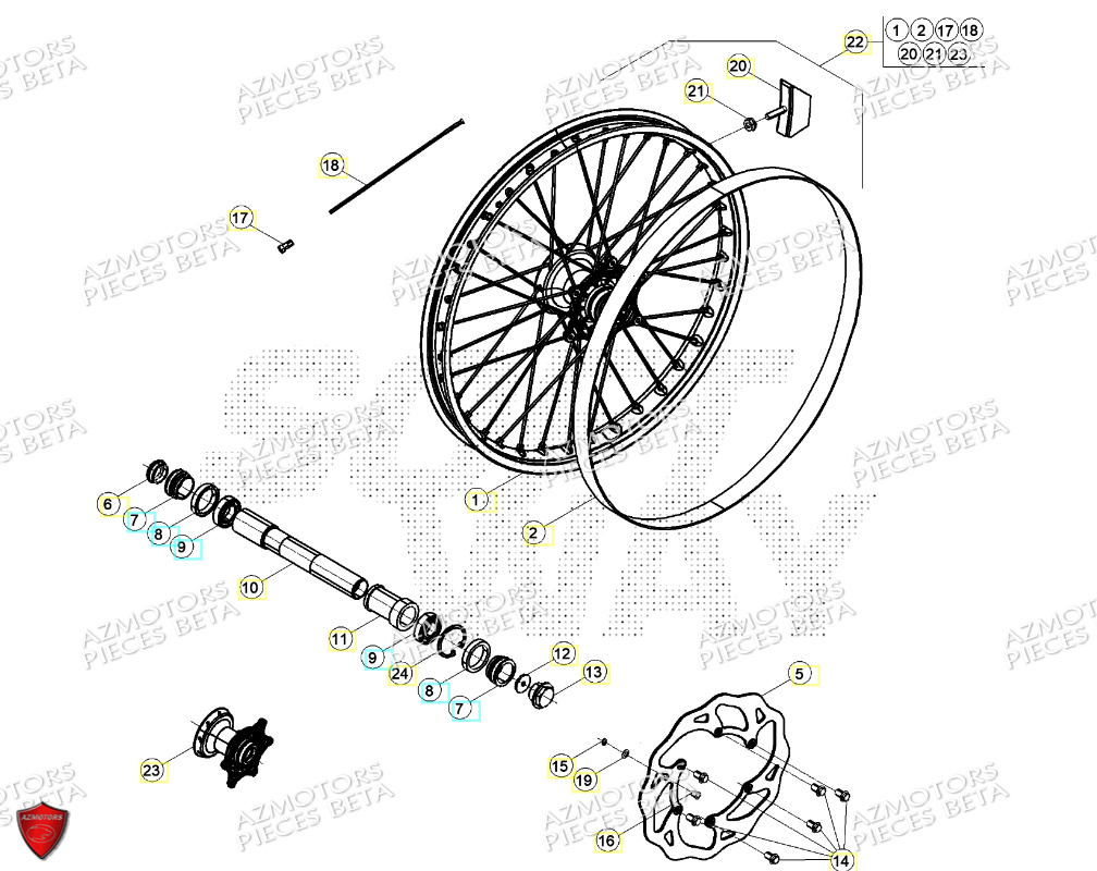Roue Avant AZMOTORS PiÃ¨ces Beta RR 125 2T - 2024