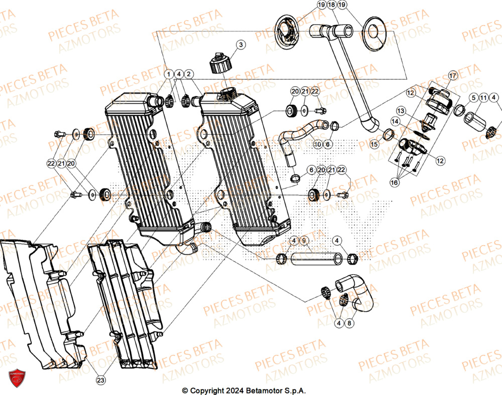 Radiateur AZMOTORS Pieces BETA ENDURO RR 300 2T RACING - (2024)