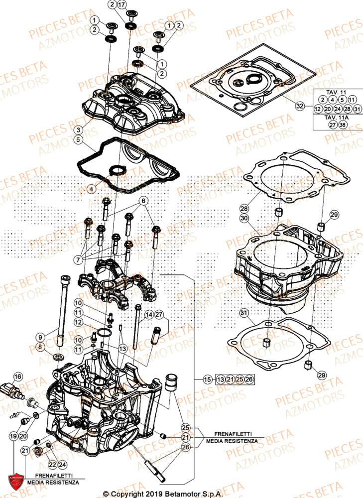Cylindre Culasse Distribution AZMOTORS Pieces BETA ENDURO RR 390 4T RACING - (2024)
