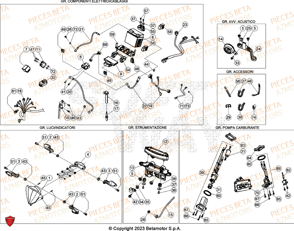 Installation Electrique AZMOTORS Pieces BETA ENDURO RR 390 4T RACING - (2024)
