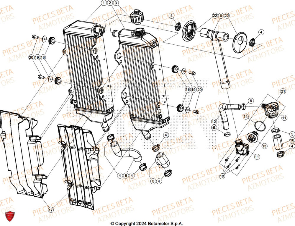 Radiateur AZMOTORS Pieces BETA ENDURO RR 390 4T RACING - (2024)
