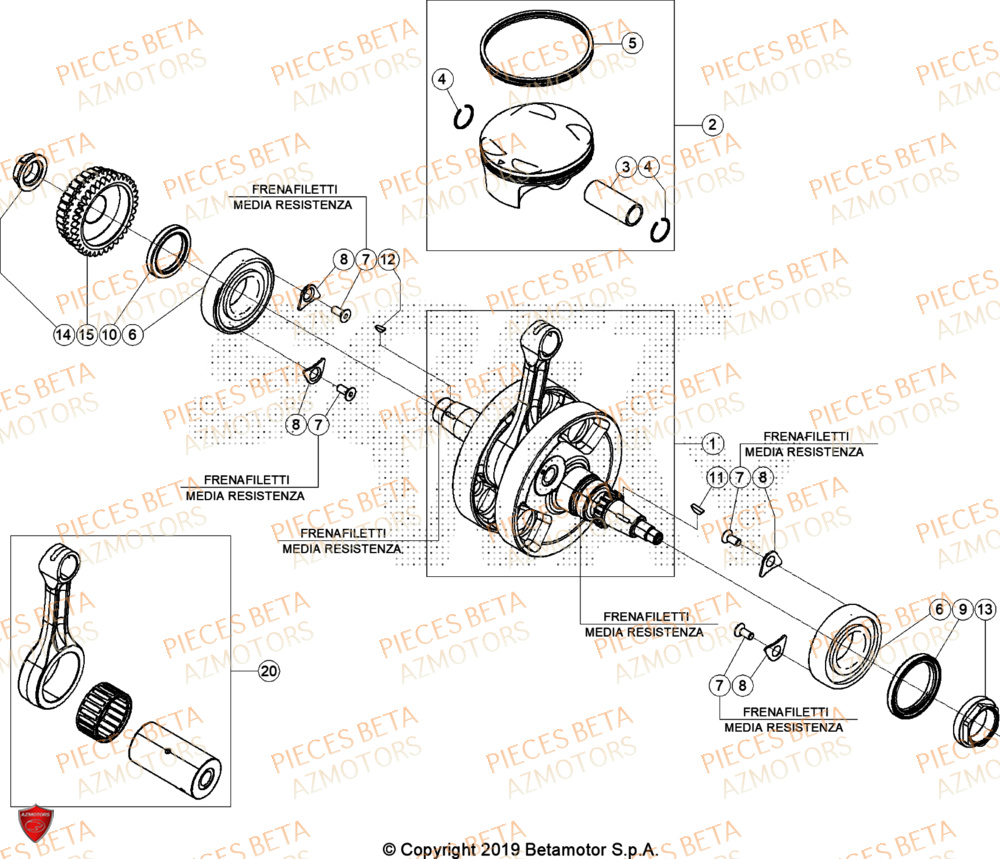 Vilebrequin Piston AZMOTORS Pieces BETA ENDURO RR 390 4T RACING - (2024)

