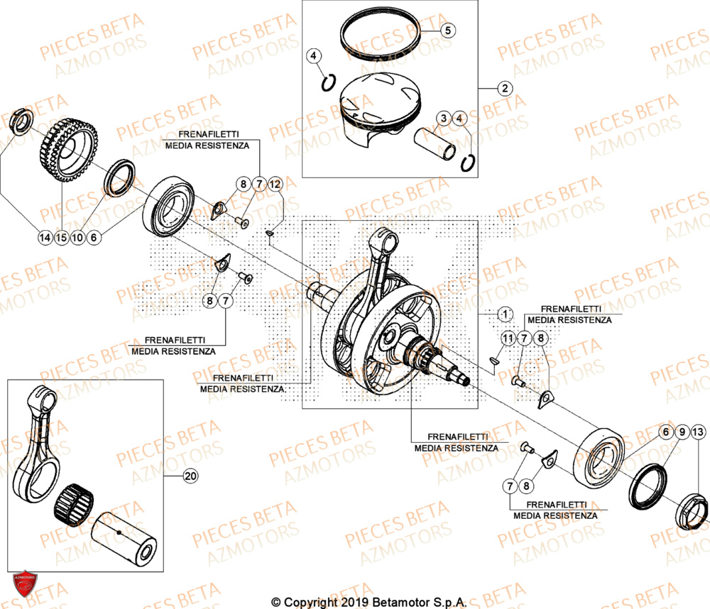 Piston Vilebrequin AZMOTORS Pieces BETA ENDURO RR 480 4T - (2024)