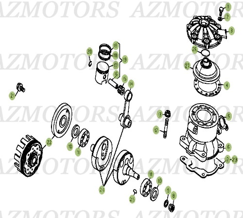 Vilebrequin   Piston   Contre Arbre AZMOTORS PiÃ¨ces BETA EVO-125cc 2T - [2012]