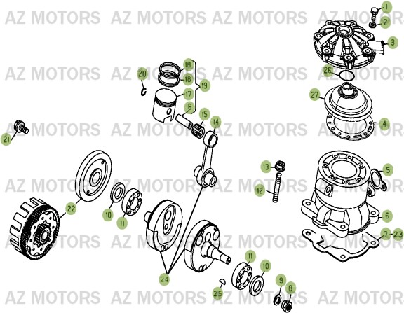 Vilebrequin   Piston   Contre Arbre AZMOTORS PiÃ¨ces BETA EVO-250 2T - [2013]