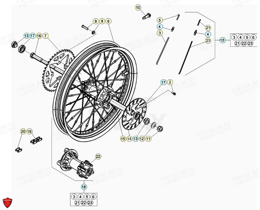 Roue Arriere AZMOTORS PiÃ¨ces BETA EVO 2T -125CC- FACTORY - (2020)