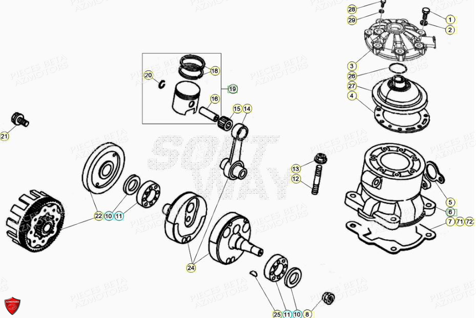 Vilebrequin Piston Contre Arbre AZMOTORS PiÃ¨ces BETA EVO 2T -125CC- FACTORY - (2022)