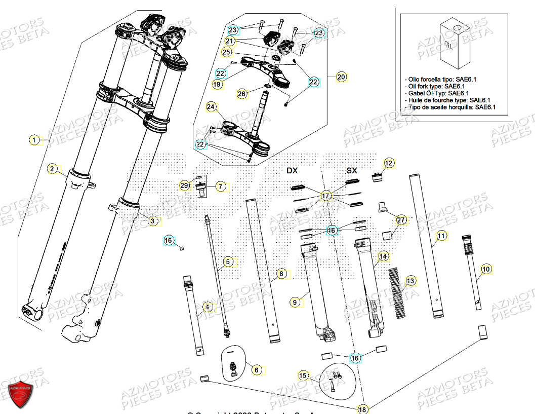 Fourche AZMOTORS PiÃ¨ces Beta TRIAL EVO 125 FACTORY 2T 2024
