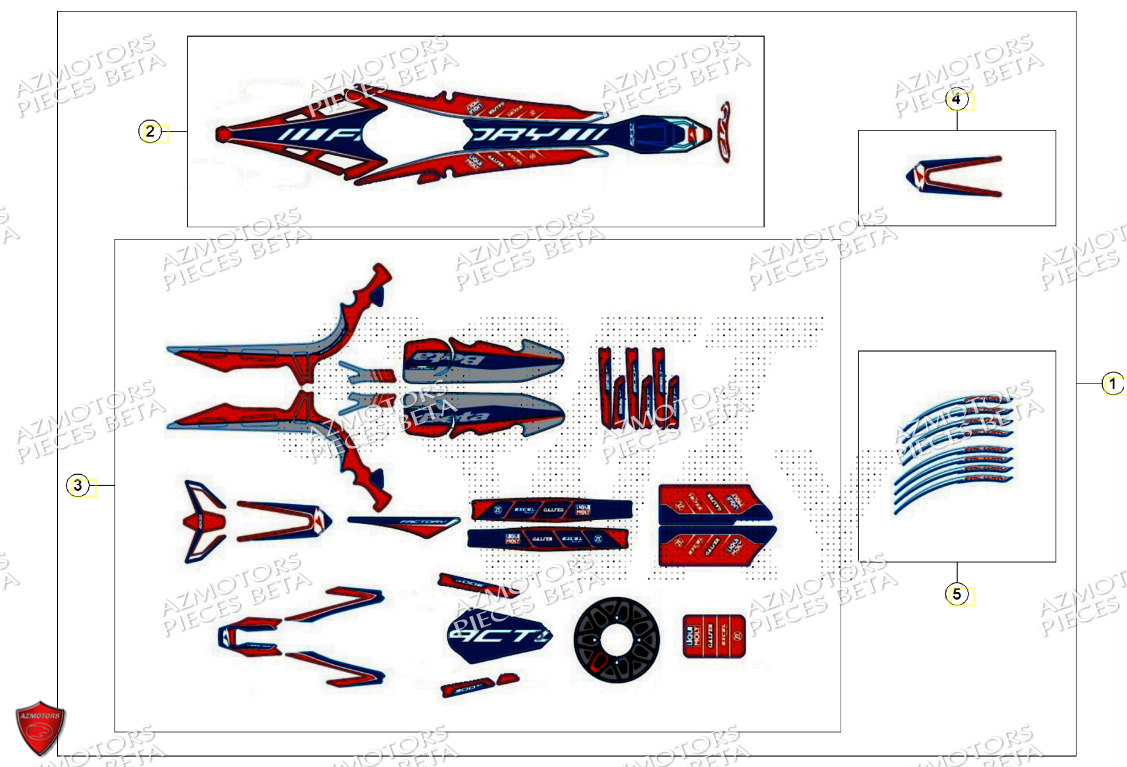 Kit Autocollants AZMOTORS PiÃ¨ces Beta TRIAL EVO 125 FACTORY 2T 2024