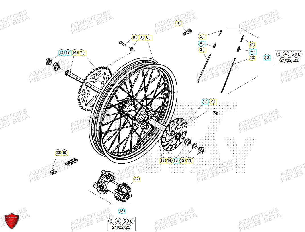 Roue Arriere AZMOTORS PiÃ¨ces Beta TRIAL EVO 125 FACTORY 2T 2024