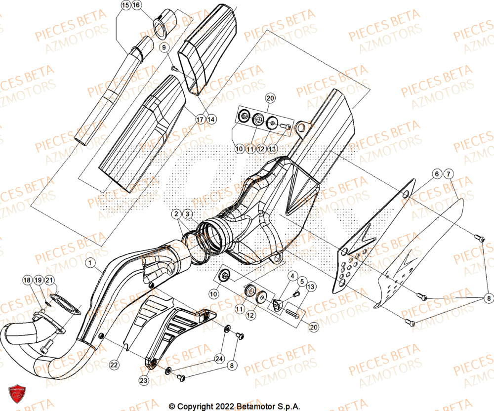Echappement AZMOTORS PiÃ¨ces Beta TRIAL EVO 200 FACTORY 2T 2024