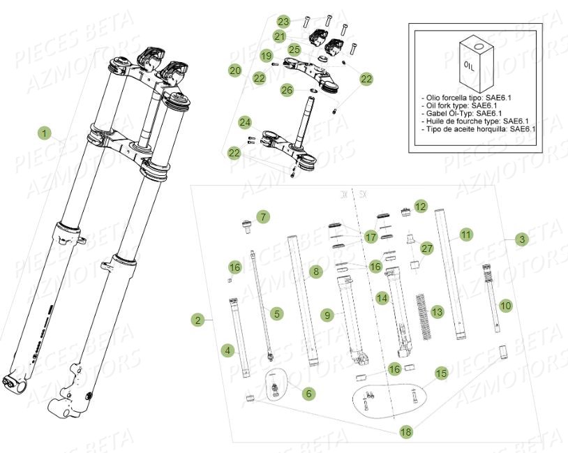 Fourche AZMOTORS PiÃ¨ces BETA EVO 2T -300CC- FACTORY - (2015)