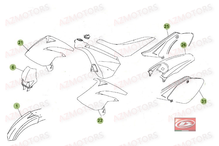 2005 2009 Kit 7 Plastiques Rr Motard 50 Phare Rectangulaire AZMOTORS KIT CARENAGES BETA 50 SM