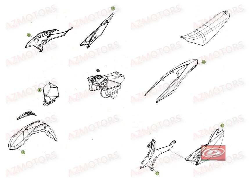 2012 2019 Kit 7 Plastiques Rr Motard Standard 50 AZMOTORS KIT CARENAGES BETA 50 SM