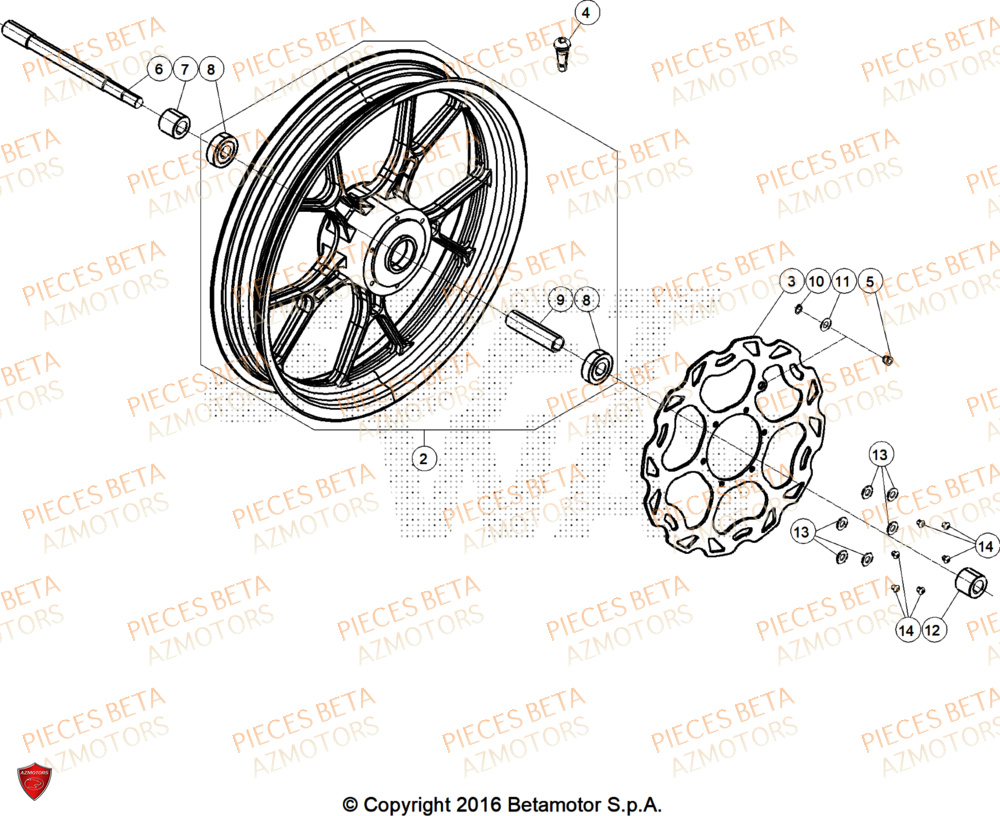 Roue Avant AZMOTORS BETA Motard SPORT 2T 50 LS 2025