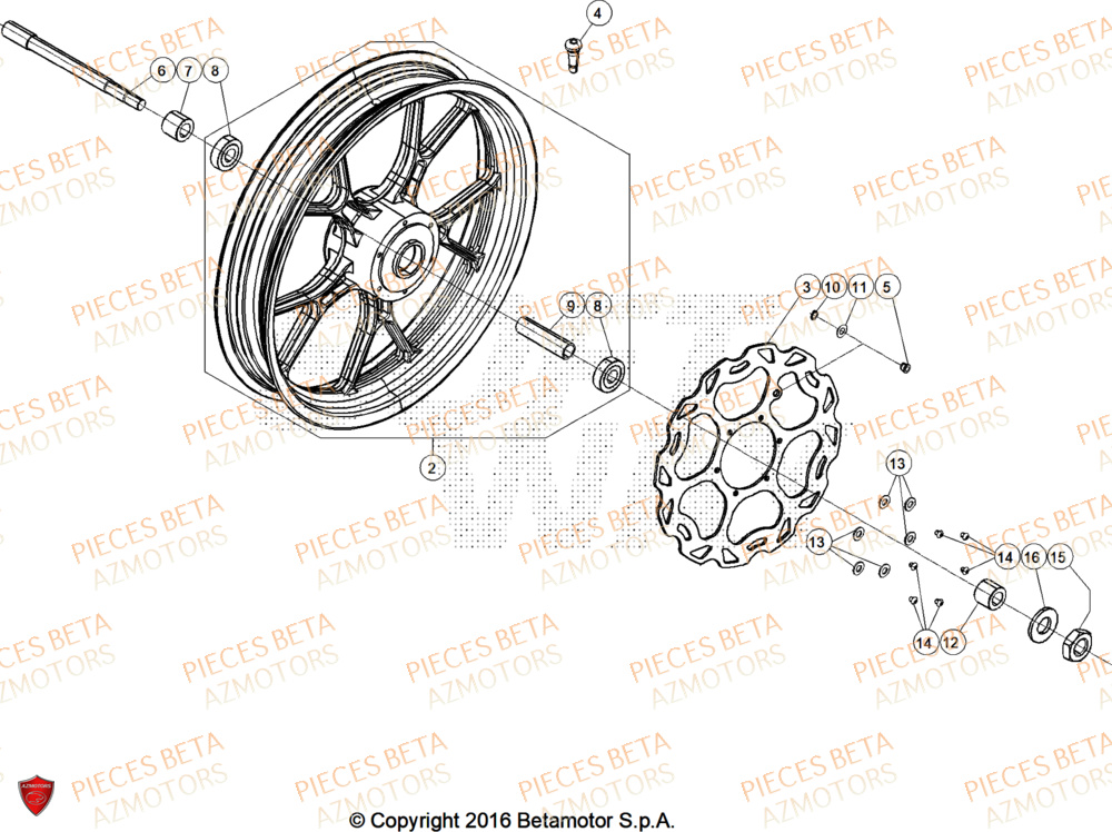 Roue Avant AZMOTORS BETA Motard X GREY 2T 50 2025