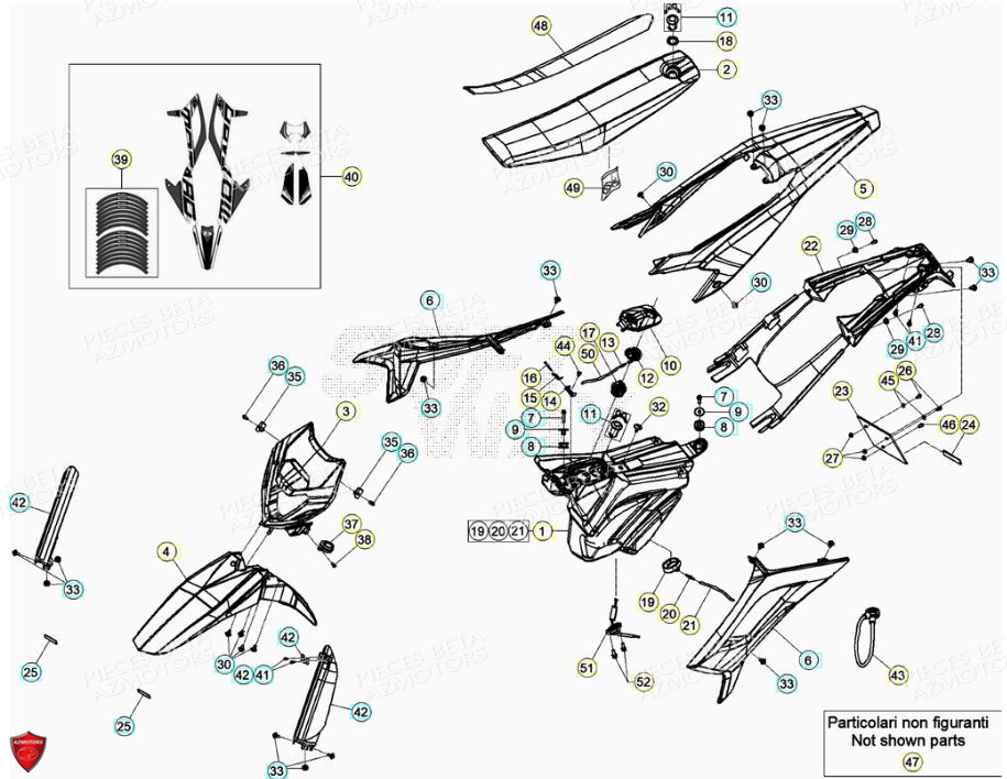 Carenages Reservoir Selle AZMOTORS PiÃ¨ces BETA RR Motard 125 4T LC - 2021-2022