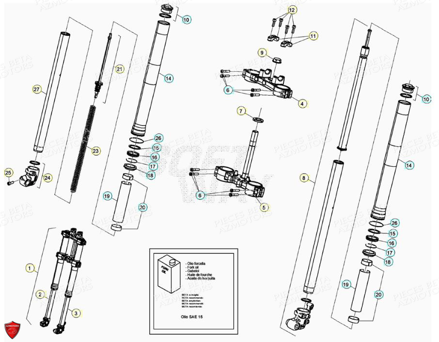 Fourche AZMOTORS PiÃ¨ces BETA RR Motard 125 4T LC - 2021-2022