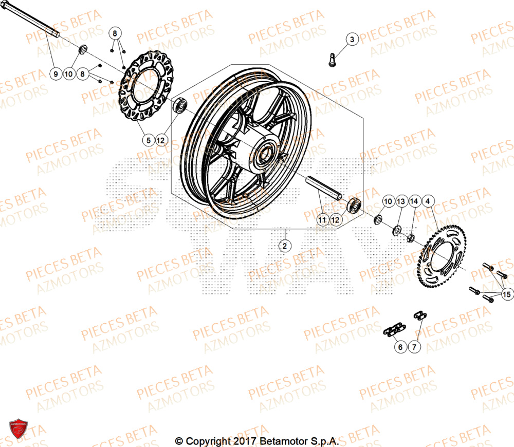 Roue Arriere AZMOTORS PiÃ¨ces BETA MOTARD RR 125 4T T 2025