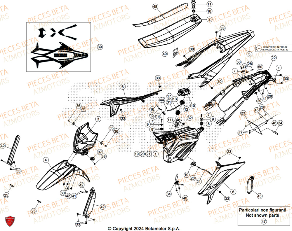 Carenages AZMOTORS PiÃ¨ces BETA MOTARD RR 125 4T X 2025