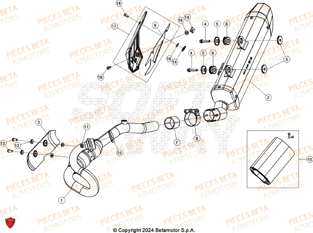 Echappement AZMOTORS PiÃ¨ces BETA MOTARD RR 125 4T X 2025