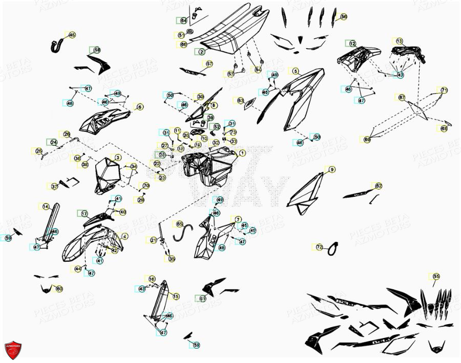 Carenages Reservoir Selle Du 0100001 A 0100276 AZMOTORS PiÃ¨ces BETA RR Motard 125 LC - 2013/2014