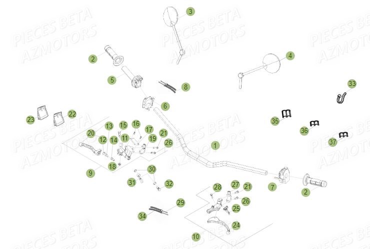 Guidon AZMOTORS PiÃ¨ces BETA RR Motard 125 LC - 2016