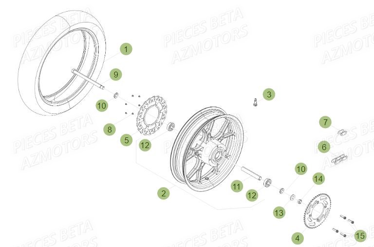 Roue Arriere AZMOTORS PiÃ¨ces BETA RR Motard 125 LC - 2016