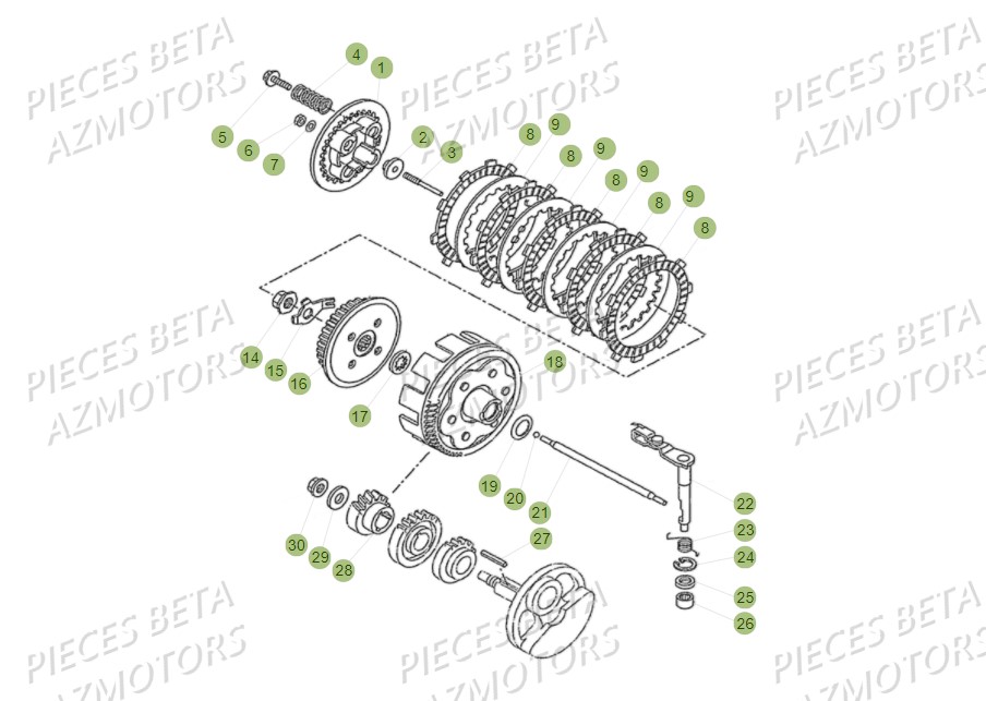 Transmission Principale Embrayage AZMOTORS PiÃ¨ces BETA RR Motard 125 LC - 2018