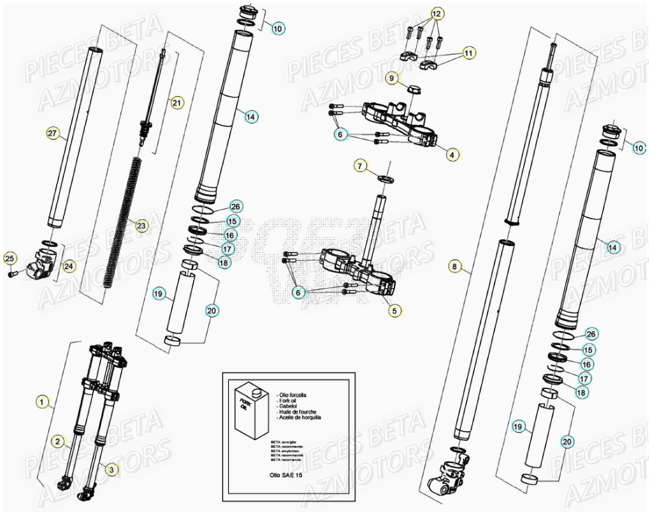 Fourche AZMOTORS PiÃ¨ces BETA RR Motard 125 RACING LC - 2020