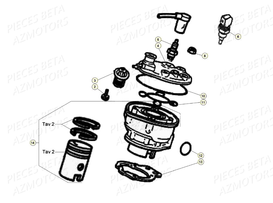 Cylindre Culasse Piston AZMOTORS BETA Motard STANDARD RR 2T 50 (2020)