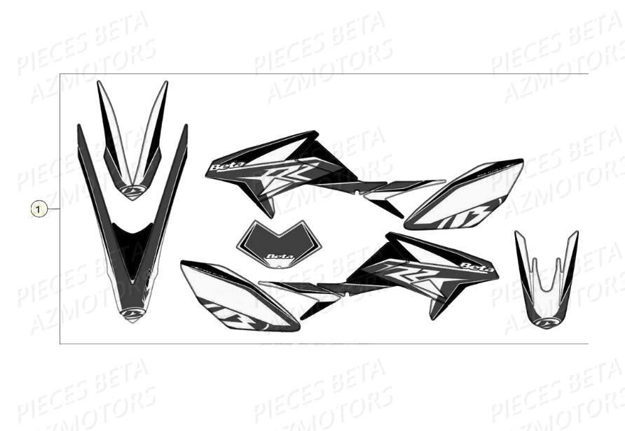 Kit Autocollants Motard 50 Blanc AZMOTORS BETA Motard STANDARD RR 2T 50 (2020)