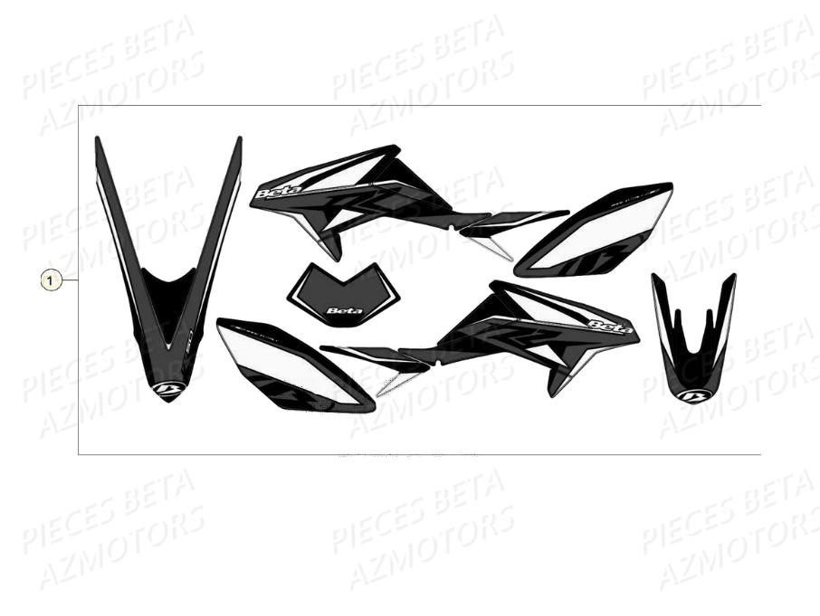 Kit Autocollants Motard 50 Noir AZMOTORS BETA Motard STANDARD RR 2T 50 (2020)