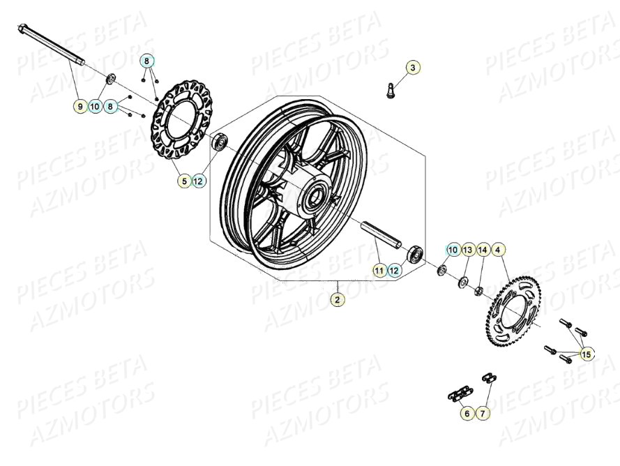Roue Arriere AZMOTORS BETA Motard STANDARD RR 2T 50 (2020)